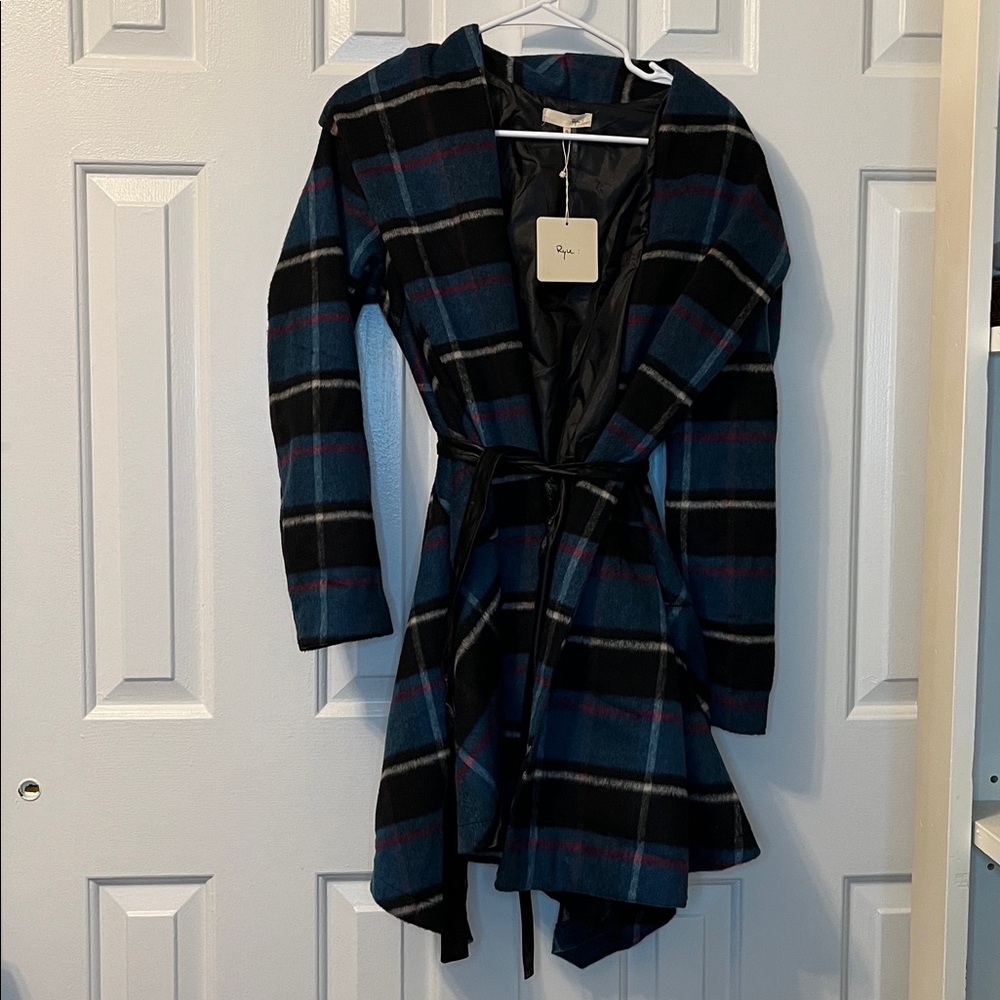 NWT Ryu Anthropologie Women’s Winter Coat Jacket Blur Plaid Fit & Flare Size S